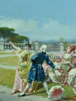 Grand tableau ancien paysage animé jeu de raquette au château tennis Serres XIXe - Miniature 11