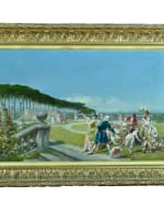 Grand tableau ancien paysage animé jeu de raquette au château tennis Serres XIXe - Miniature 14
