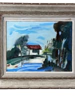 Tableau ancien paysage expressioniste vue de village style de Vlaminck HST cadre - Miniature 1