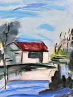 Tableau ancien paysage expressioniste vue de village style de Vlaminck HST cadre - Miniature 5