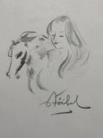 Ancien dessin, crayon signé Edgar Stoebel jeune fille au cheval école de Paris - Miniature 3