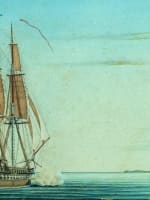 Grande aquarelle-gouache de marine frégate française atelier des Roux Marseille - Miniature 1