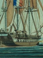 Grande aquarelle-gouache de marine frégate française atelier des Roux Marseille - Miniature 2