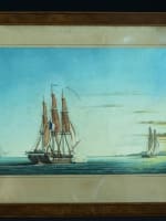 Grande aquarelle-gouache de marine frégate française atelier des Roux Marseille - Miniature 3