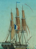 Grande aquarelle-gouache de marine frégate française atelier des Roux Marseille - Miniature 4