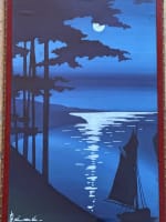 Tableau ancien symboliste bord de mer clair de lune marine Saint Tauzin Rivière - Miniature 2