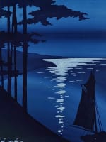 Tableau ancien symboliste bord de mer clair de lune marine Saint Tauzin Rivière - Miniature 5