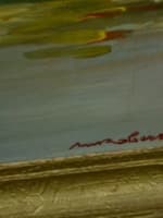 Beau tableau paysage bord de rivière bicouac camp de scout vacance signé Robert - Miniature 4