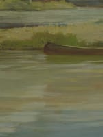 Beau tableau paysage bord de rivière bicouac camp de scout vacance signé Robert - Miniature 5