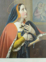 Grande litho gravure religieuse ancienne en couleurs Sainte Jeanne Jacot 70x55 - Miniature 2