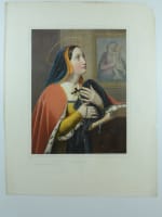 Grande litho gravure religieuse ancienne en couleurs Sainte Jeanne Jacot 70x55 - Miniature 3