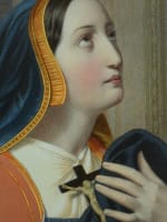 Grande litho gravure religieuse ancienne en couleurs Sainte Jeanne Jacot 70x55 - Miniature 4