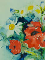 Ancien tableau aquarelle Toulouse Amanda Bonnieu fleurs coquelicot Sète 1950 - Miniature 3