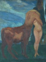 Tableau ancien symboliste centaure nymphe nue paysage Umberto Brunelleschi - Miniature 1