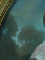 Tableau ancien portrait de petite fille bouquet de fleurs ovale paysage Durand - Miniature 7