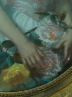 Tableau ancien portrait de petite fille bouquet de fleurs ovale paysage Durand - Miniature 9