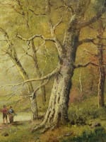 Beau tableau ancien couple au bord d'un lac Barbizon forêt Jules Pascal XIXe - Miniature 6