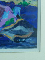 Tableau ancien bouquet de fleurs dans un vase bleu Henri Gourc Albi 1950 cadre - Miniature 7