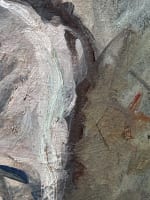 Tableau ancien portrait jeune fille assise chapeau chaise jardin impressionniste - Miniature 8