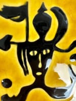 Ancienne céramique Jean Lurçat design vintage portrait visage fantastique cadre - Miniature 3