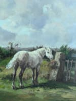 Ancien tableau portrait chevaux paysage ciel Barbizon Barrière Quinton 19ème HST - Miniature 8