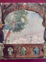 Ancien dessin orientaliste vue de palais Algérie Jean Terles Art Déco - Miniature 1