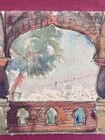 Ancien dessin orientaliste vue de palais Algérie Jean Terles Art Déco - Miniature 4