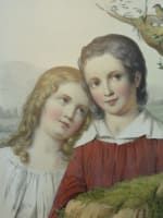 Grande lithographie portrait couleur frère et sœur les bons amis 19 print rare - Miniature 1