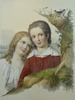 Grande lithographie portrait couleur frère et sœur les bons amis 19 print rare - Miniature 6