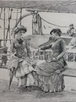 Ancienne lithographie Gunnar Berndtson 1881 pont bateau portrait Finlande - Miniature 3