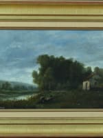 Beau tableau ancien promeneur au bord d'une rivière signé Trouillebert sv Corot - Miniature 1