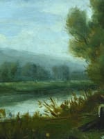 Beau tableau ancien promeneur au bord d'une rivière signé Trouillebert sv Corot - Miniature 6