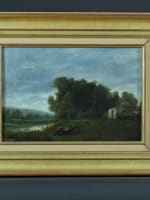 Beau tableau ancien promeneur au bord d'une rivière signé Trouillebert sv Corot - Miniature 10