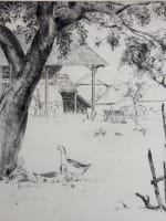 Ancienne gravure signée Eugène Corneau "Dans la ferme" Berry Canard - Miniature 1