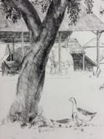 Ancienne gravure signée Eugène Corneau "Dans la ferme" Berry Canard - Miniature 2