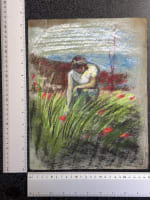 Dessin Jean Terles portrait de femme travaux des champs moisson pastel 1930 - Miniature 4