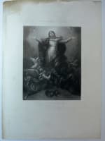 Grande gravure portrait XIXe assomption de la vierge extases anges religious - Miniature 3