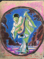 Dessin Jean Terles femme portrait Pierrot la nuit Sérénade pastel 1930 - Miniature 1