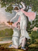 Beau tableau ancien néo classique couple antique portrait allégorie abondance 18 - Miniature 1