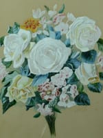 Beau tableau jeté de fleurs roses still life German 1896 A. Wimmer cadre acajou - Miniature 2