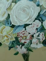 Beau tableau jeté de fleurs roses still life German 1896 A. Wimmer cadre acajou - Miniature 3