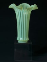 Ancienne tulipe art nouveau lampe Wes Benson verre Ouraline vaseline glass 23 cm - Miniature 2