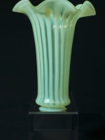 Ancienne tulipe art nouveau lampe Wes Benson verre Ouraline vaseline glass 23 cm - Miniature 4