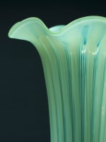 Ancienne tulipe art nouveau lampe Wes Benson verre Ouraline vaseline glass 23 cm - Miniature 6