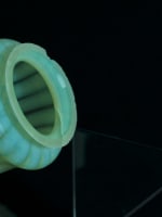 Ancienne tulipe art nouveau lampe Wes Benson verre Ouraline vaseline glass 23 cm - Miniature 13