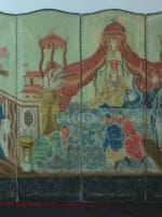 Ancien paravent peint tableau chinoiserie Pillement palais impérial XIXe 屛風 - Miniature 3