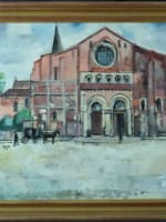 Grand tableau paysage animé Bernard Lamotte place Saint-Sernin Toulouse art déco - Miniature 1