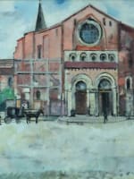 Grand tableau paysage animé Bernard Lamotte place Saint-Sernin Toulouse art déco - Miniature 2