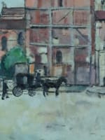 Grand tableau paysage animé Bernard Lamotte place Saint-Sernin Toulouse art déco - Miniature 3