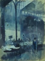 Ancien dessin scène de marché sous la halle à Paris Jean Terles Art Deco 1930 - Miniature 3